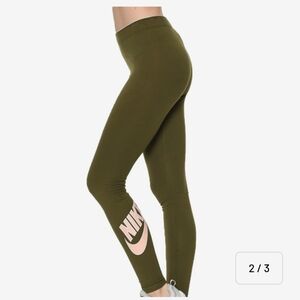 Nike Leg-A-See High Waist Leggings Olive Canvas Pink Athleisure W Sz M Cotton